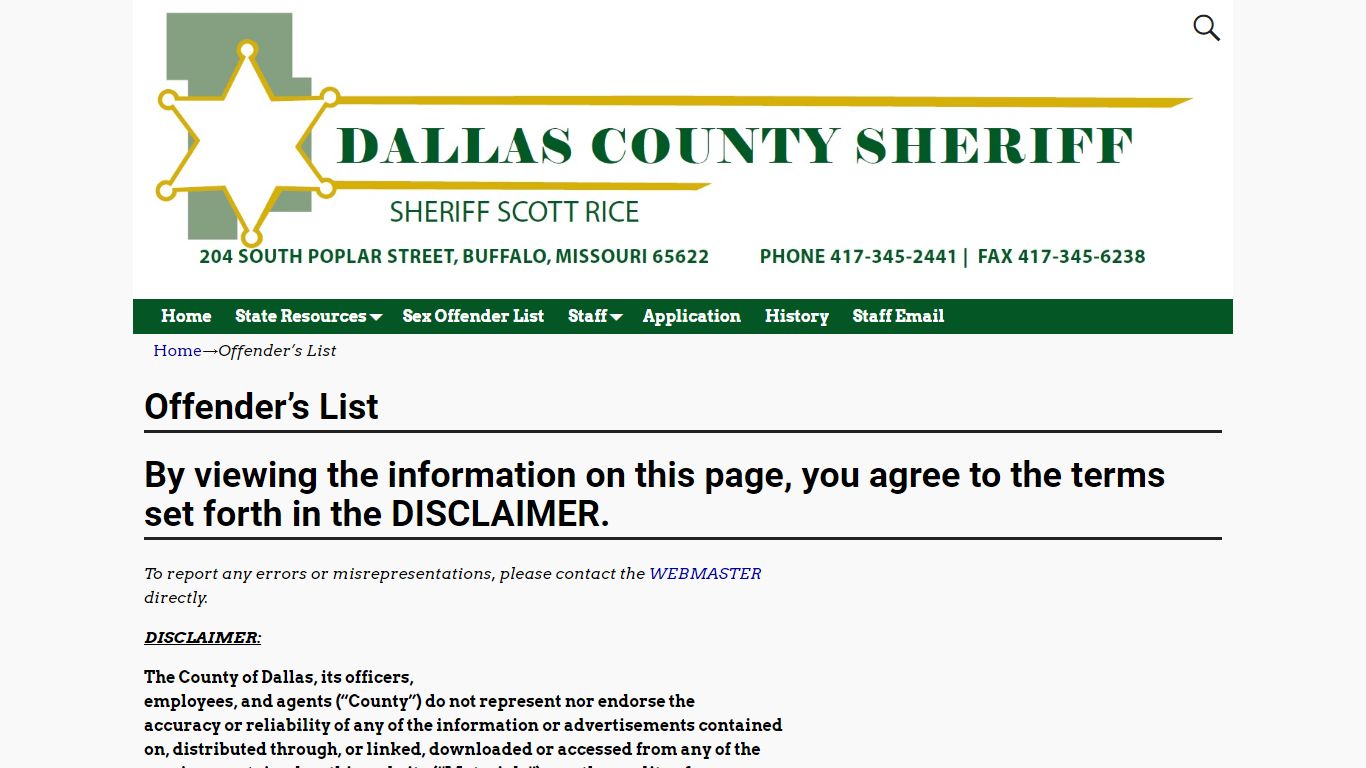 Offender’s List – Dallas County Sheriff's Office